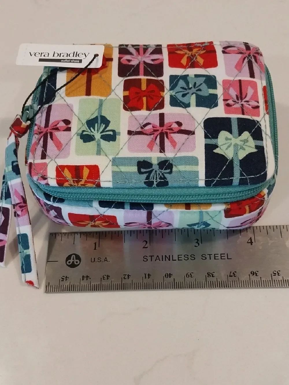 Vera BradleyβMulti-Color Quilted Cosmetic Case with Turquoise Zipper
